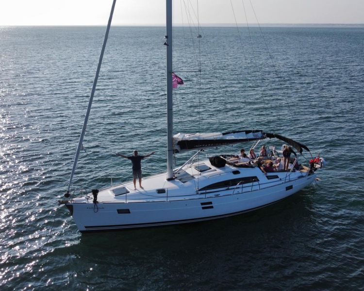 photo from above of yacht on the solent on the south east coast