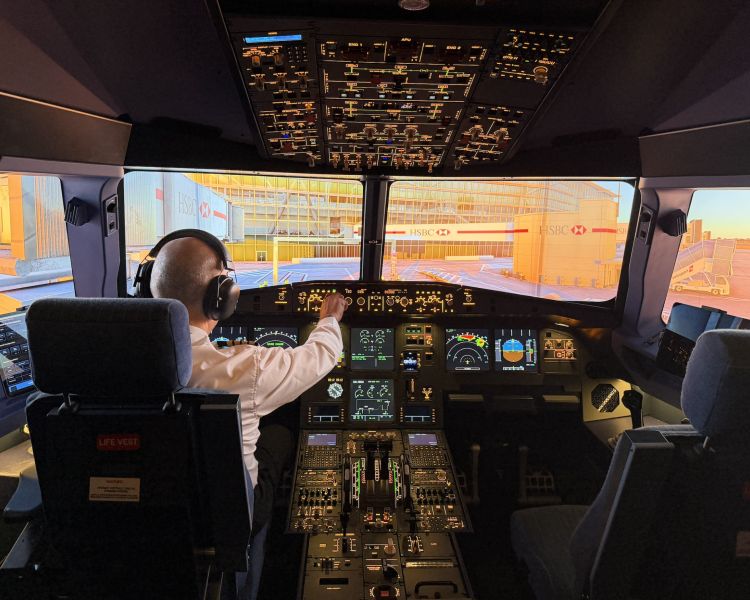 Pilot flight simulator airport view