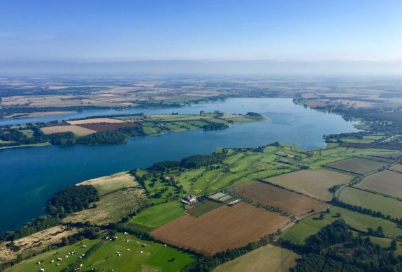 rutland water seen from the sky on a helicopter ride