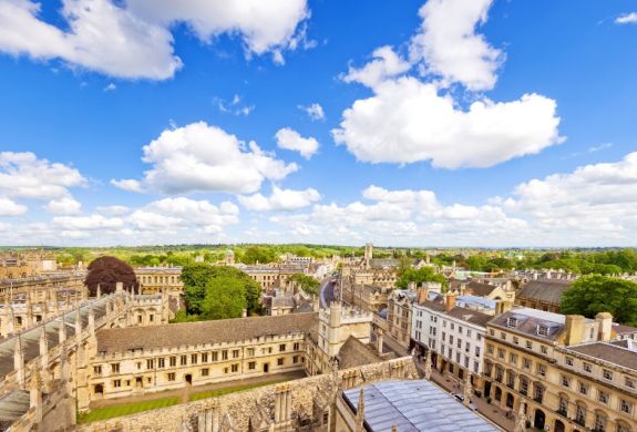 the oxford city skyline seen from a helicopter ride