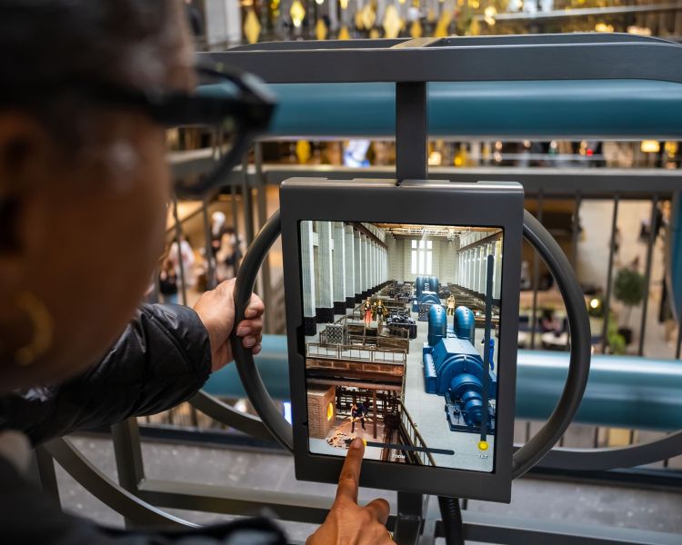 Interactive displays at chimney lift exhibition