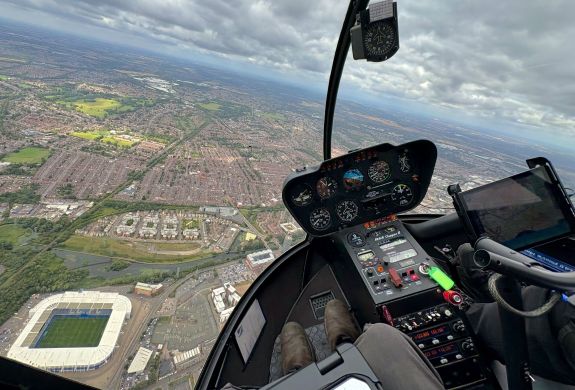 Leicester skyline and football ground seen from helicopter ride