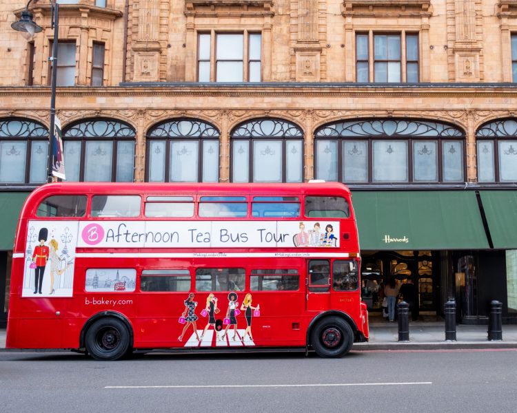 B bakery bus parked up by harrods in london