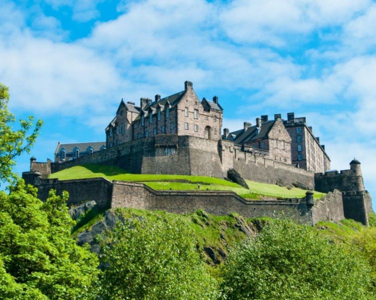 Edinburgh castle upon castle rock on a sunny day
