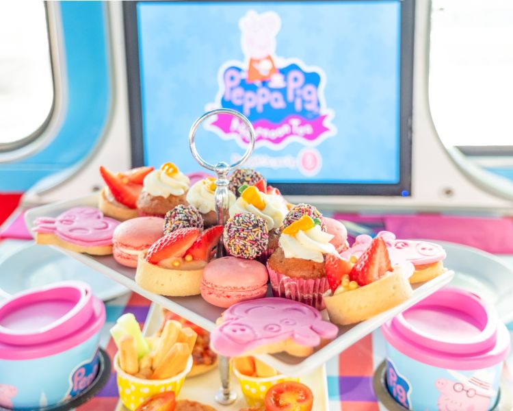 Close up of peppa pig afternoon tea cakes