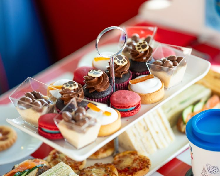 Close up of cakes on paddington afternoon tea bus tour