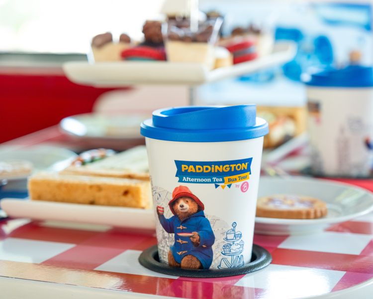 Close up of paddington cup on bus tour