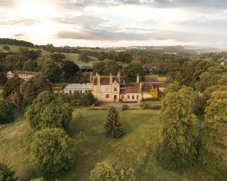 Aerial view of bagden hall hotel in yorkshire countryside
