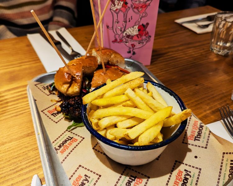 Burger and fries at burger theory in bristol