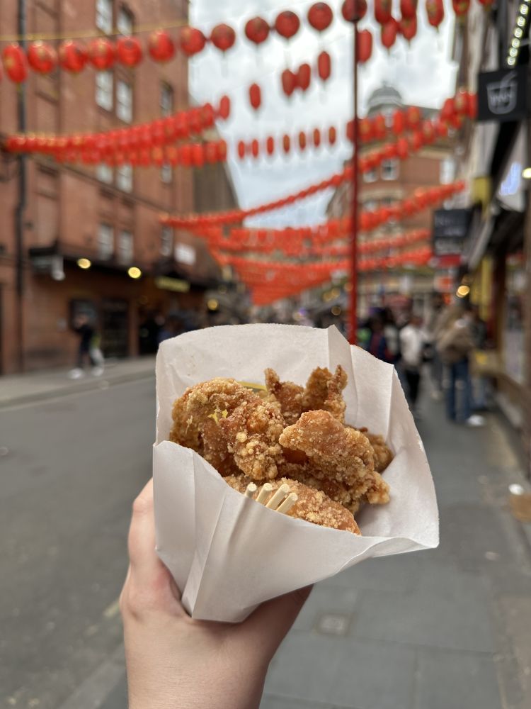 Fried chicken eaten on a mystery food tour in london