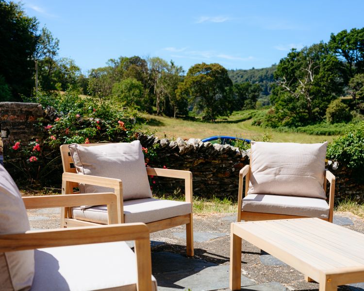 Outdoor patio seating at cottage