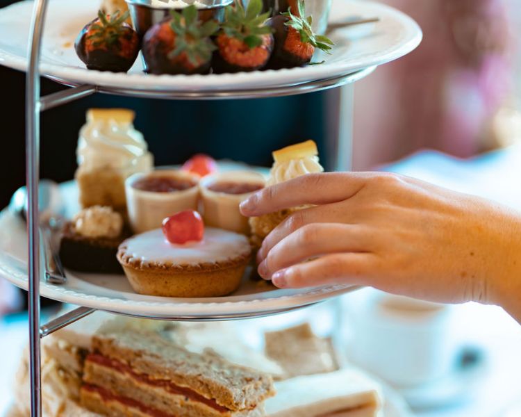 Close up of cakes for afternoon tea at farington lodge