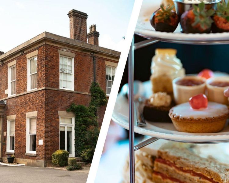 Split photo of front of farington lodge hotel and an afternoon tea