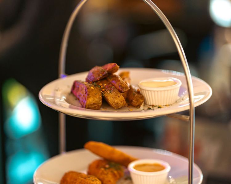 Dishes on tapas tower at the white swan hotel
