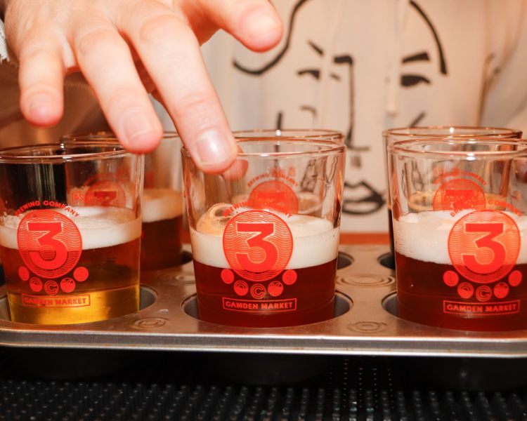 Beer samples for tasting at 3 locks brewery in camden
