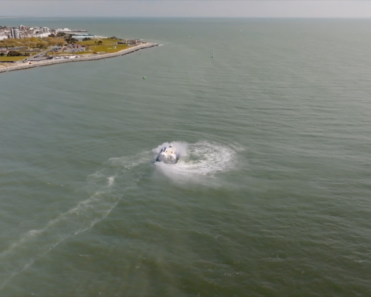 A hovercraft spinning on water
