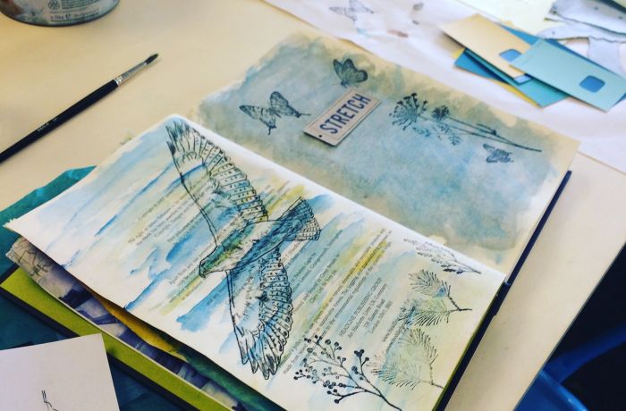 example of sketchbook designs done on a journaling workshop