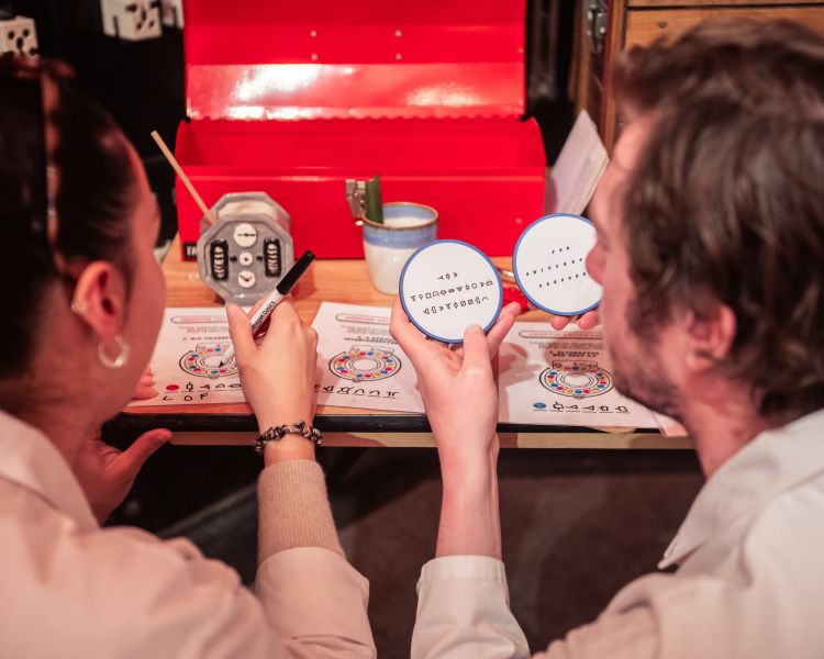 looking at clues at the escape the power cut escape room at battersea power station
