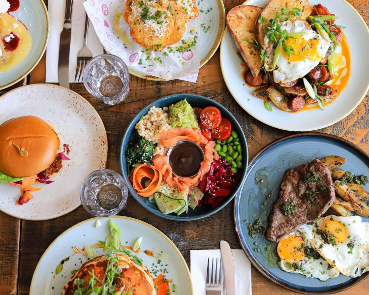 Different brunch dishes at the pudding pantry in nottingham