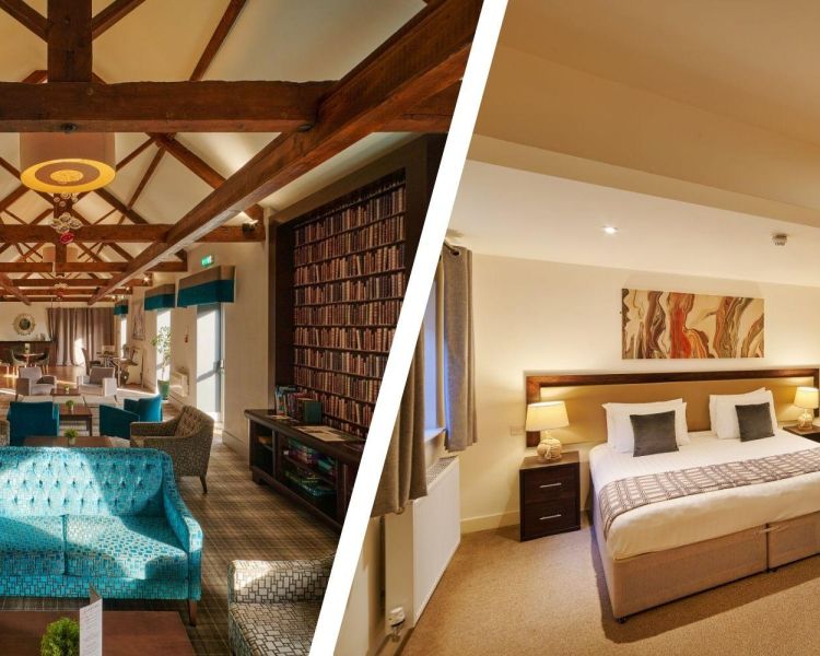 Split photo a double bedroom and lounge area of the barn hotel and spa in grantham