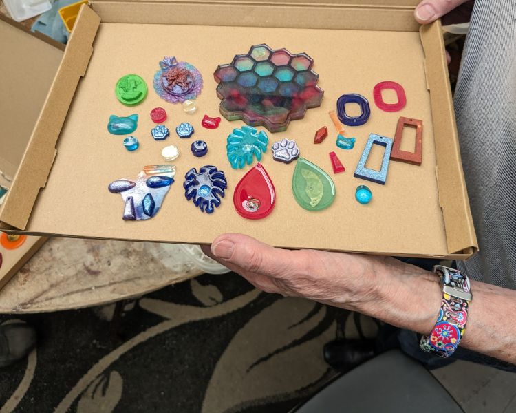 selection of resin art items made on a one day course in somerset