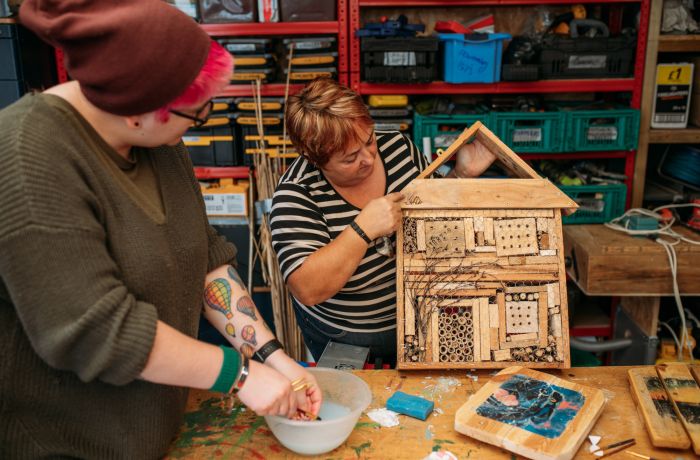 ladies making a bug house on one day course in somerset