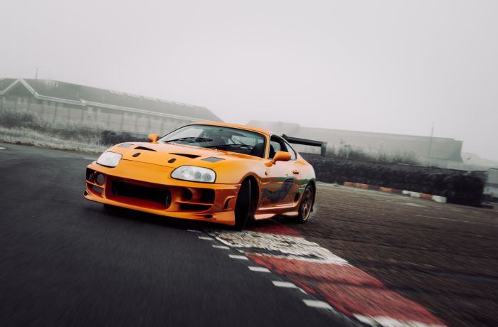 Fast and furious orange toyota supra on track