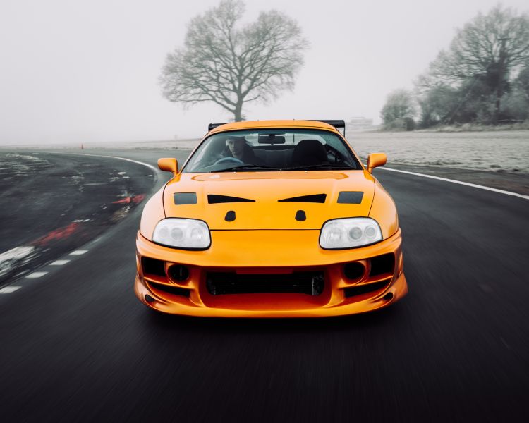 Front view of fast and furious toyota supra on track