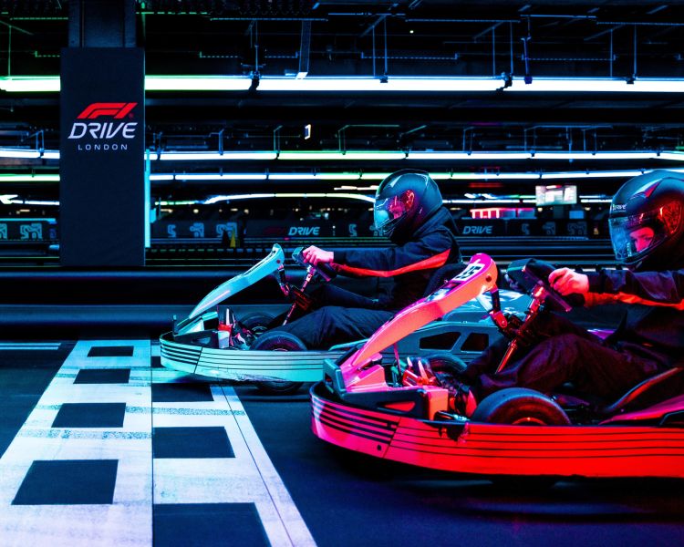 Karts on start line at f1 drive london