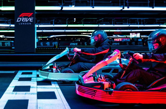 Karts on start line at f1 drive london