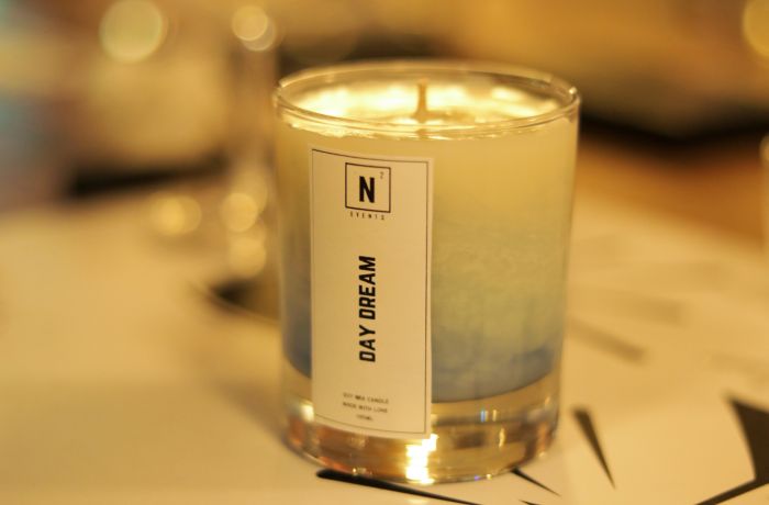 Finished candle with blue wax