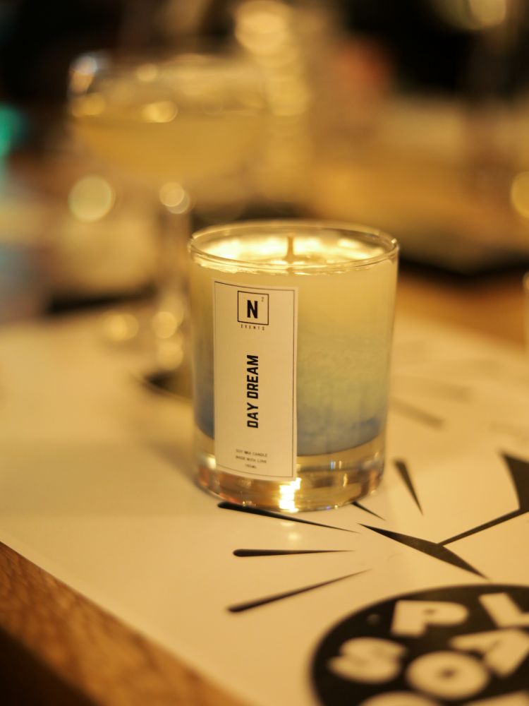 Finished candle with blue wax