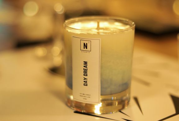 Finished candle with blue wax