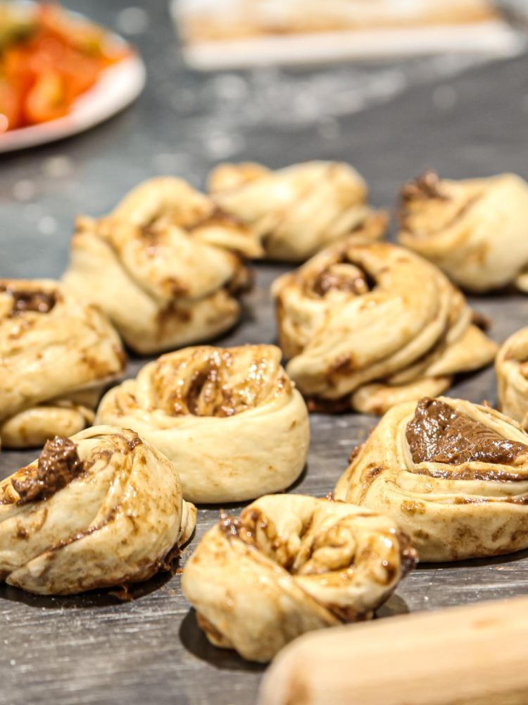 swedish cinnamon knots ready for baking made on continental bread making workshop