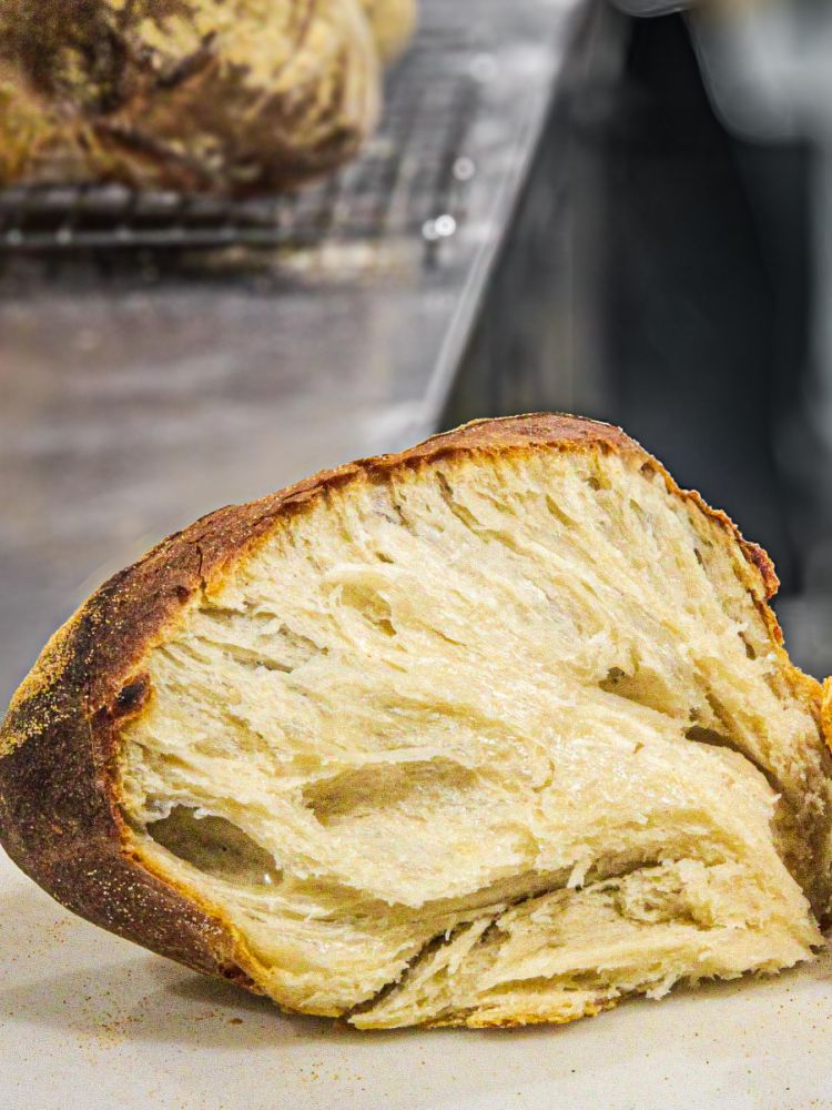 a sourdough loaf torn open made on a bread making experience