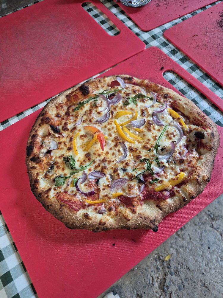 a wood-fired pizza made on a pizza making workshop