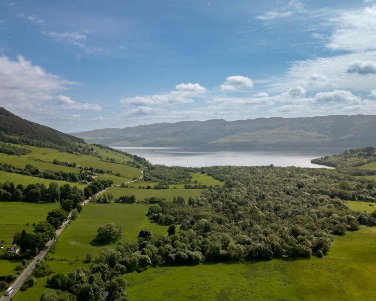 An aerial view of Loch Ness and the Highlands