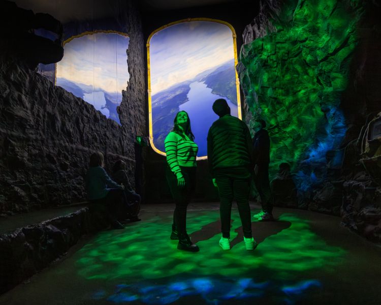 couple looking at interactive displays at the loch ness visitor centre