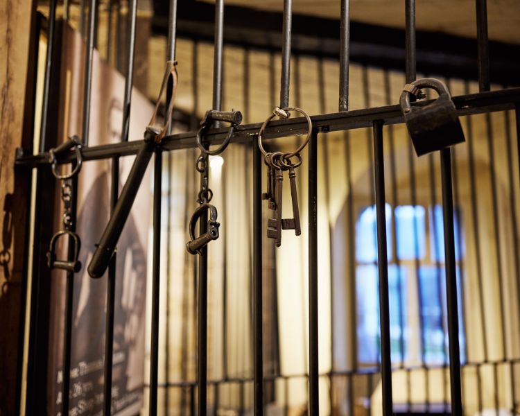 Keys and manacles in Debtors Tower at oxford castle and prison