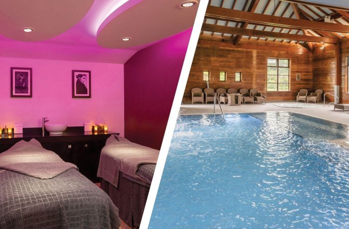 Split photo showing a spa treatment room and pool at bannatyne health club
