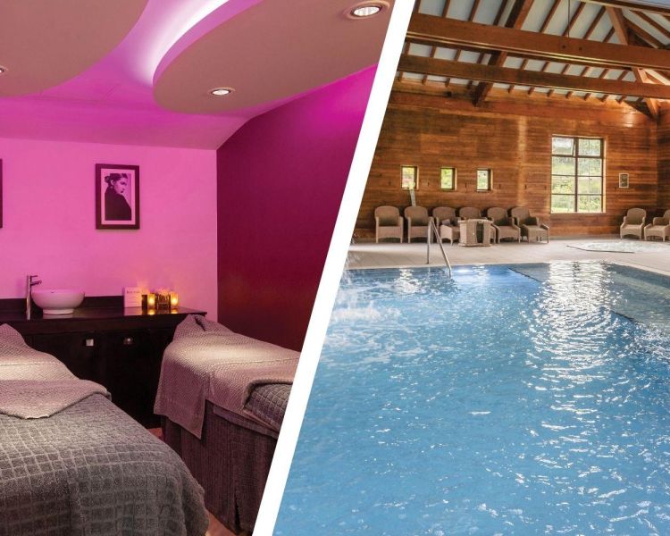 Split photo showing a spa treatment room and pool at bannatyne health club