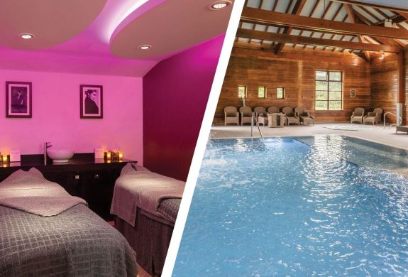 Split photo showing a spa treatment room and pool at bannatyne health club