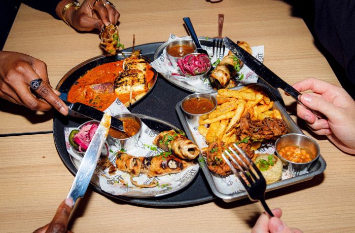 Platter of indian street food on a food treasure hunt in manchester