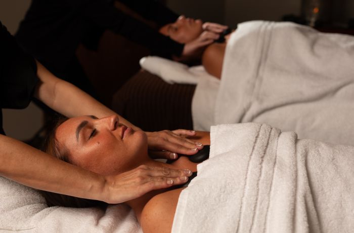 Close up of a woman hot stone massage