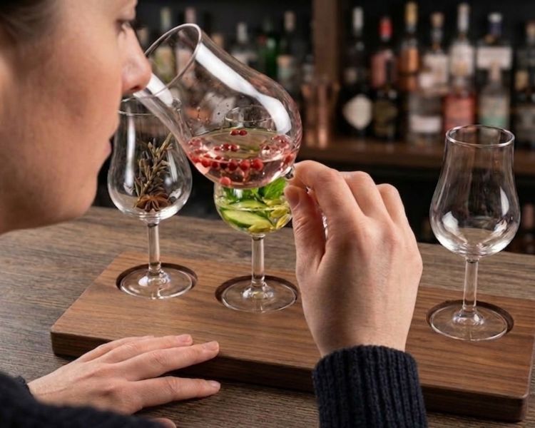 Tasting gin samples on distillery tour