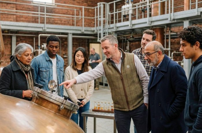 Group on tour of a whisky distillery