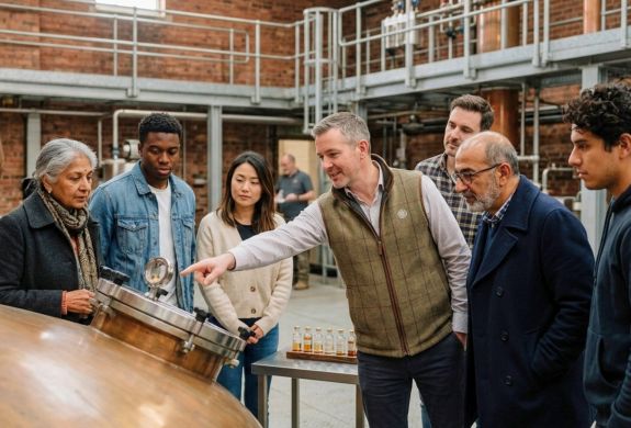 Group on tour of a whisky distillery