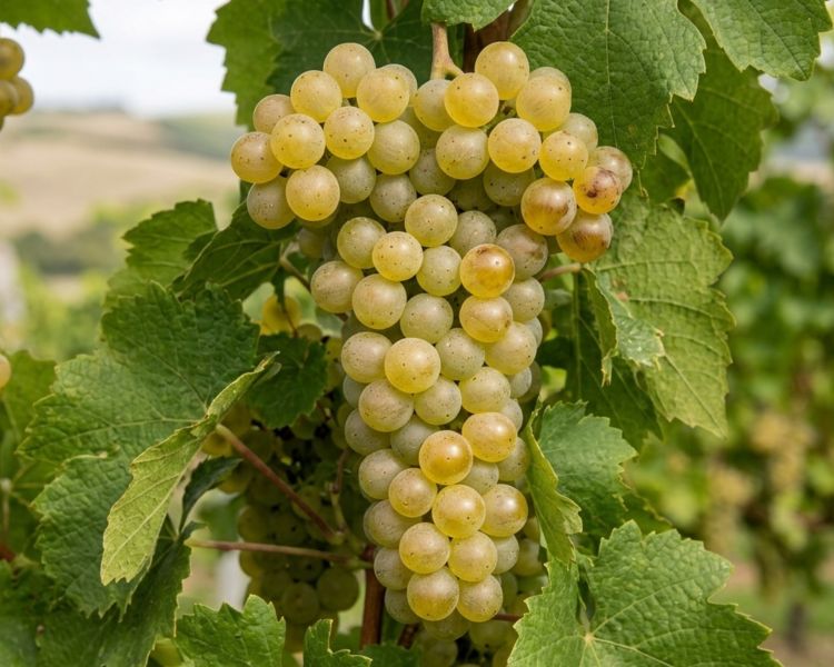 Grapes on the vine seen on vineyard tour
