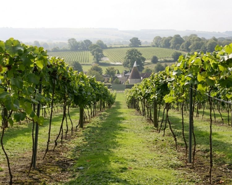 Looking through vineyard