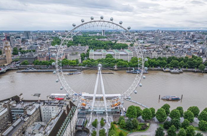 the london eye with the london skyline in background